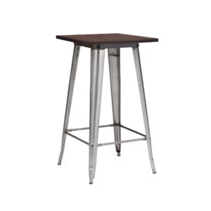 Tolix Bar Table - Silver w/ Timber Top